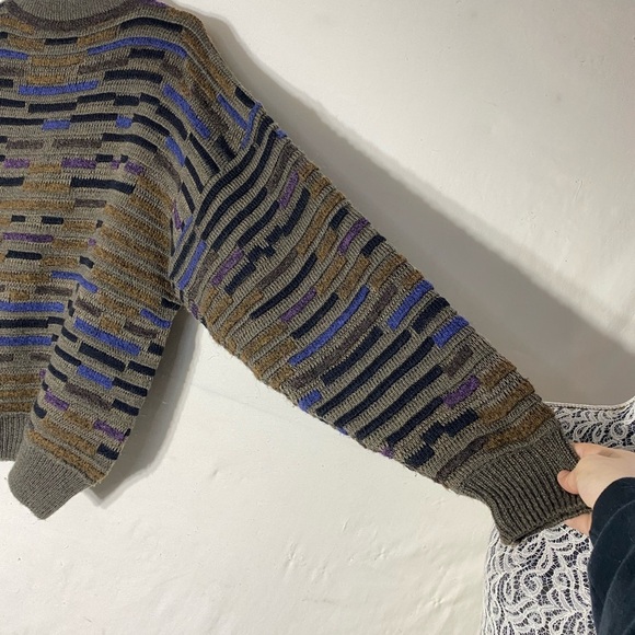 Vintage Mondo Textured Knit Wool Alpaca Blend Crew Neck Dad Sweater M - Picture 12 of 14